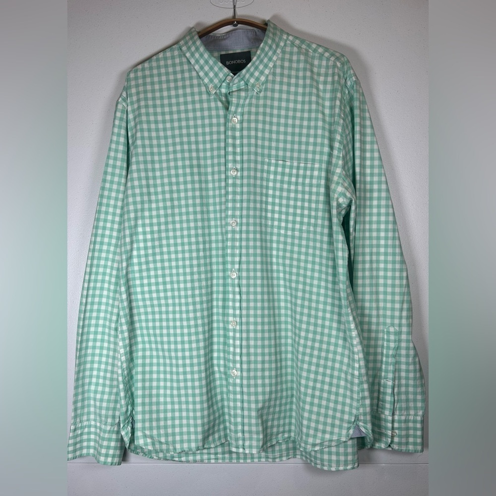Bonobos Mint Green Checkered Men's Shirt. Size 16.5 XL